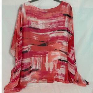 JM Collection Womens 2X Abstract Print Poncho Top with Tank Set Coral Pink Red